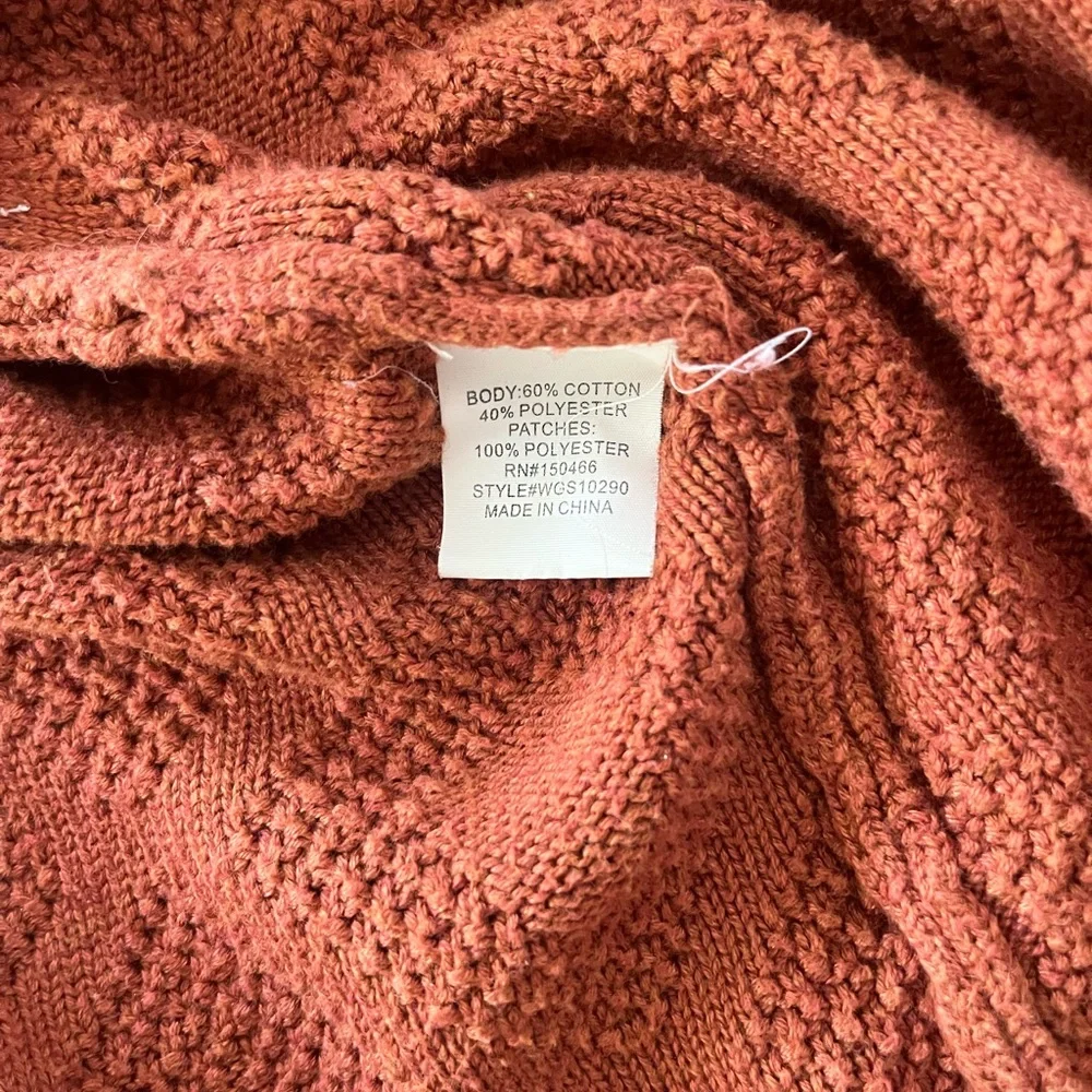 🧡 Burnt Orange Cardigan – Market & Spruce Size S | Diamond Knit | Elbow Patch - Picture 3 of 4